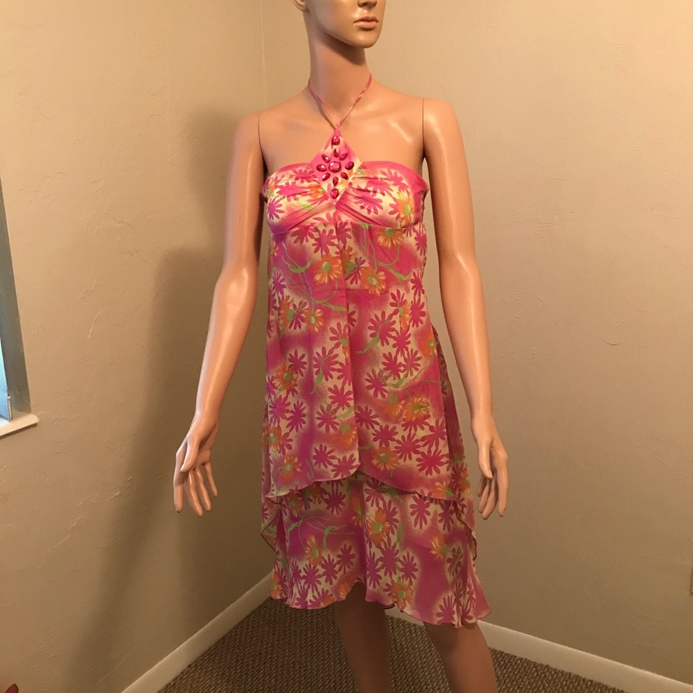 SOLD!! Host Pick🎉Jessica Simpson Chiffon High Low Layered Halter Dress Pink
